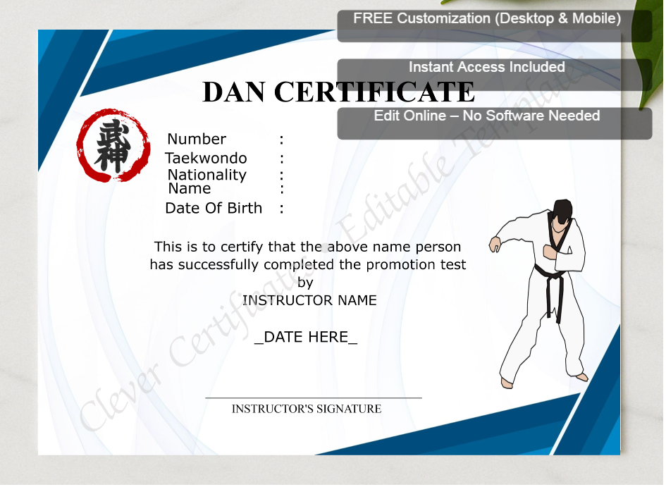 Framed preview featuring Free Editor badge stack for Professional Dan Certificate