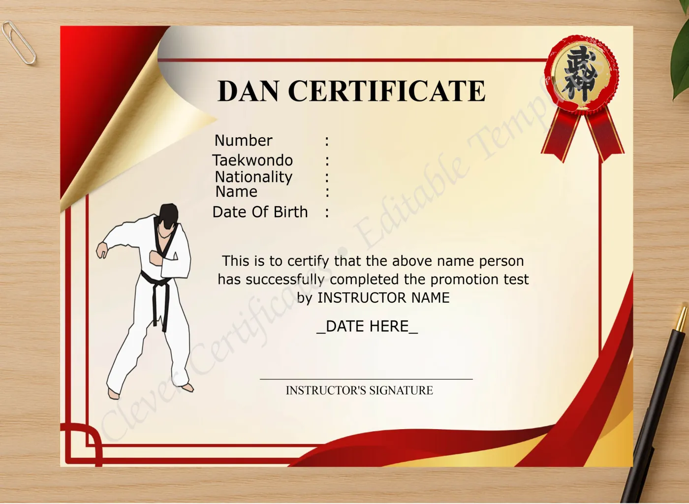 Professional preview of Elegant Dan Certificate certificate on high-quality stationery paper, ideal for showcasing the final look.