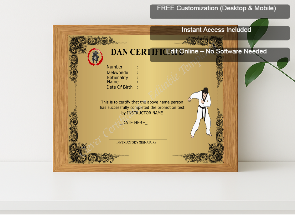 Premium mockup with Free Editor badge stack for Modern Dan Certificate