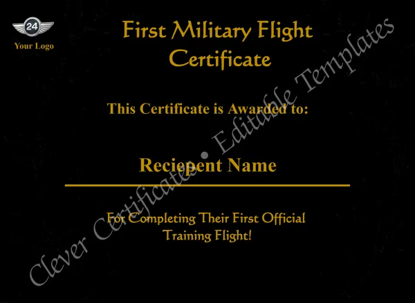 Editable Military First Flight Certificate