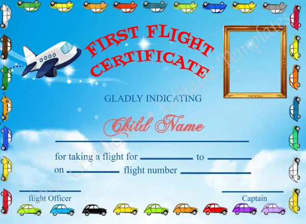 Editable First Flight Kids Certificate With Photo