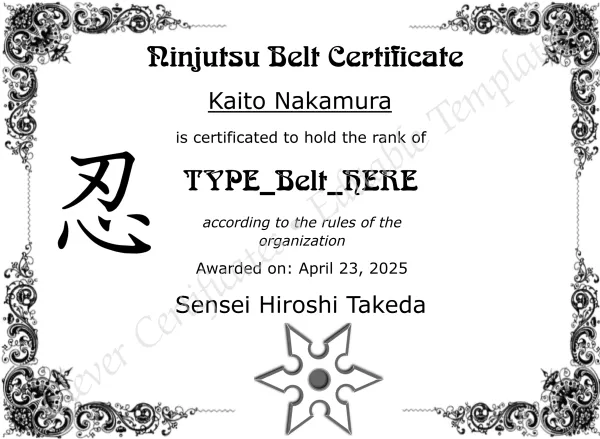 Ninjutsu Belt Certificate