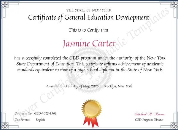 NYC GED Certificate