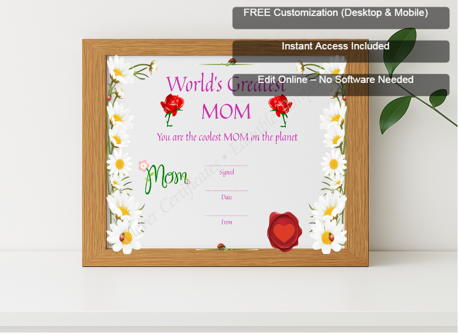 Premium mockup with Free Editor badge stack for Greatest Mom Award