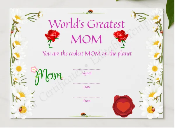 Greatest Mom Award presented in a sleek wooden frame, elegantly arranged on a stylish table.