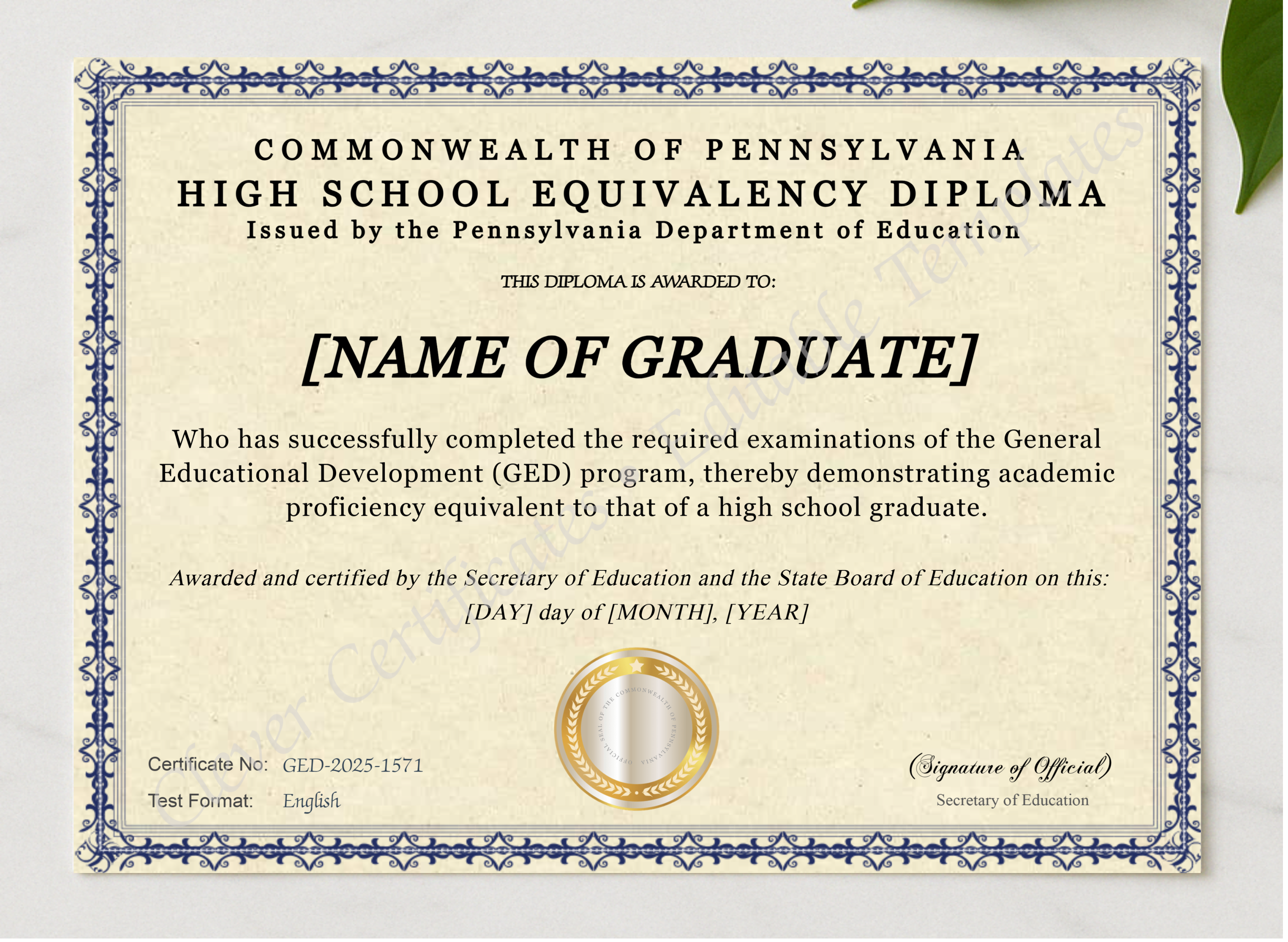 Pennsylvania Ged presented in a sleek wooden frame, elegantly arranged on a stylish table.