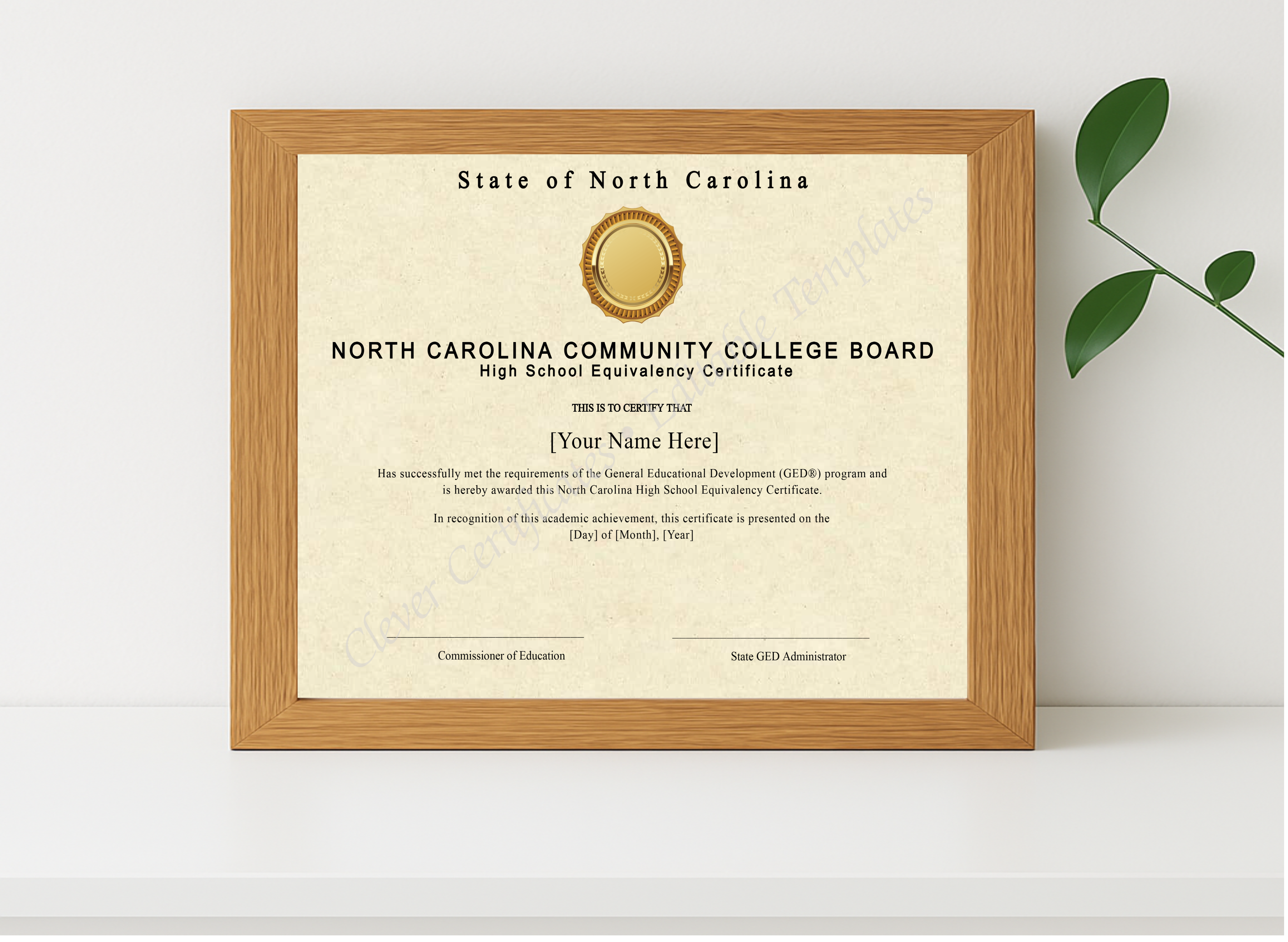 Realistic mockup featuring North Carolina Ged displayed within a modern frame, set against a minimalistic background.