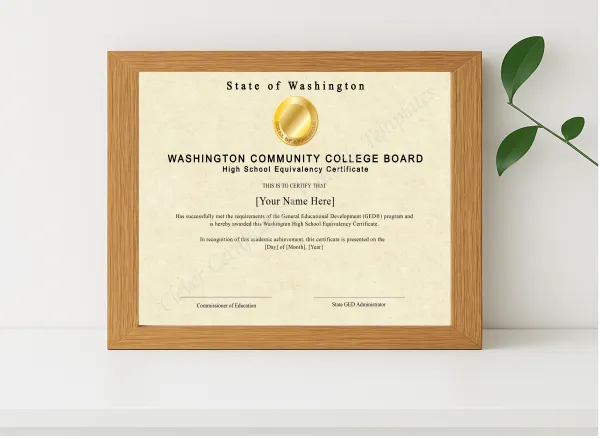 Realistic mockup featuring Washington Ged displayed within a modern frame, set against a minimalistic background.
