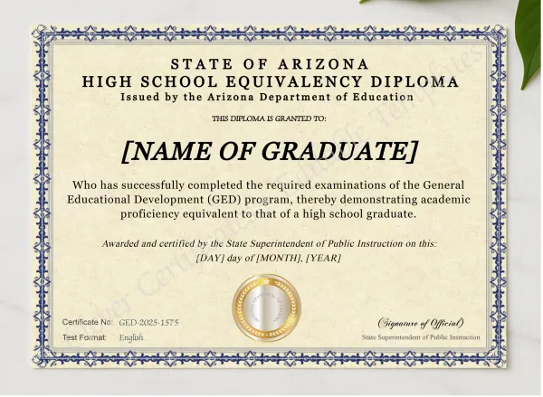 Arizona Ged presented in a sleek wooden frame, elegantly arranged on a stylish table.