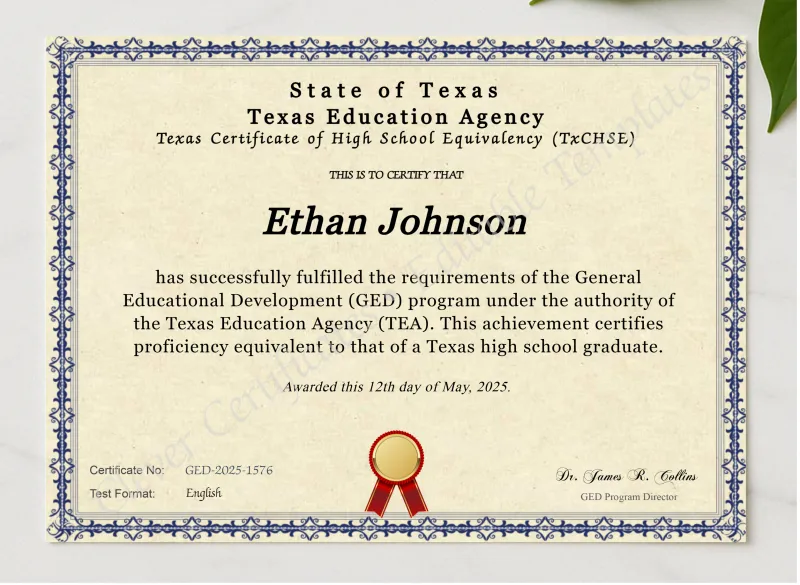 Texas Ged presented in a sleek wooden frame, elegantly arranged on a stylish table.