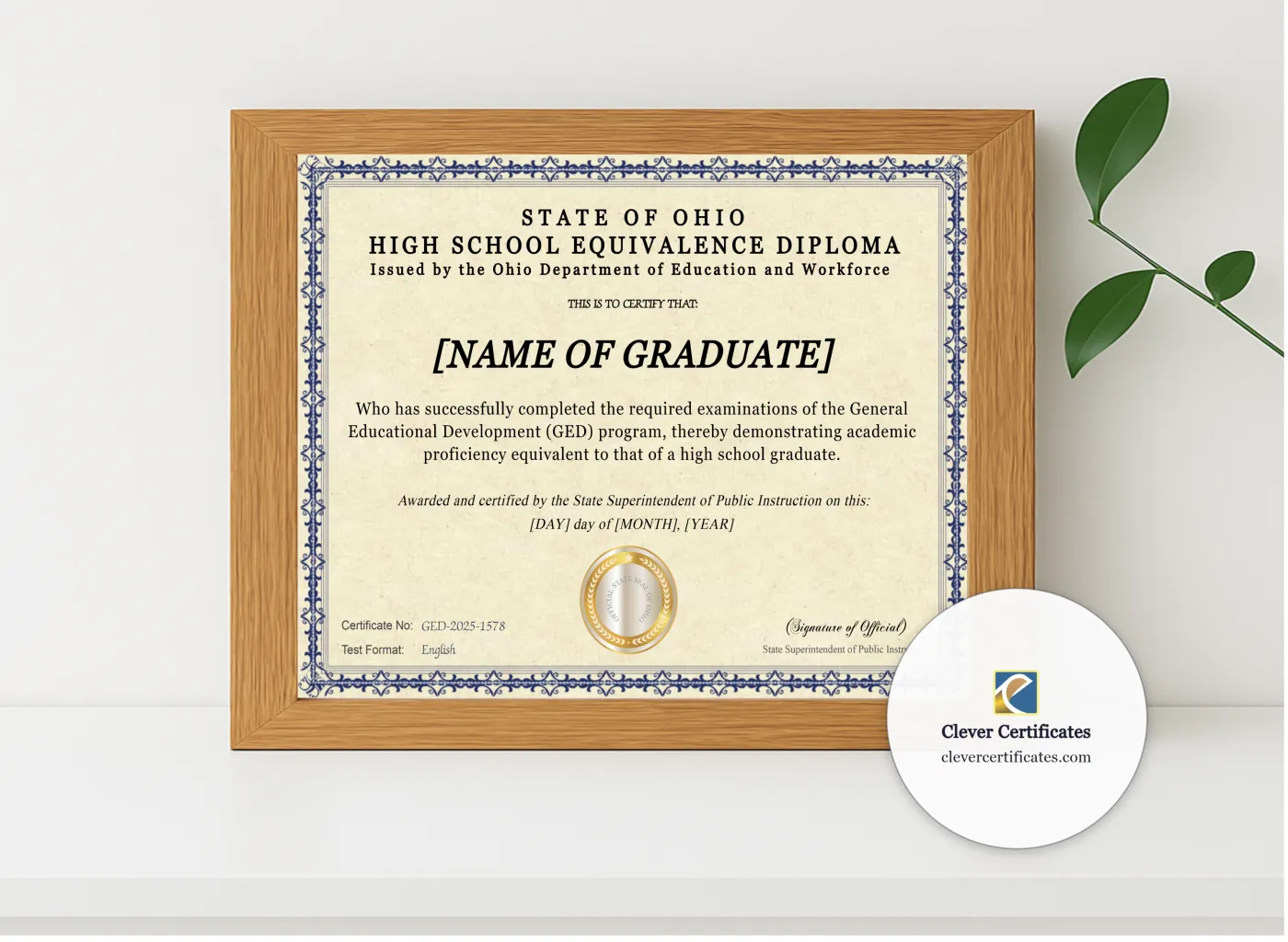 Realistic mockup featuring Ohio Ged displayed within a modern frame, set against a minimalistic background.