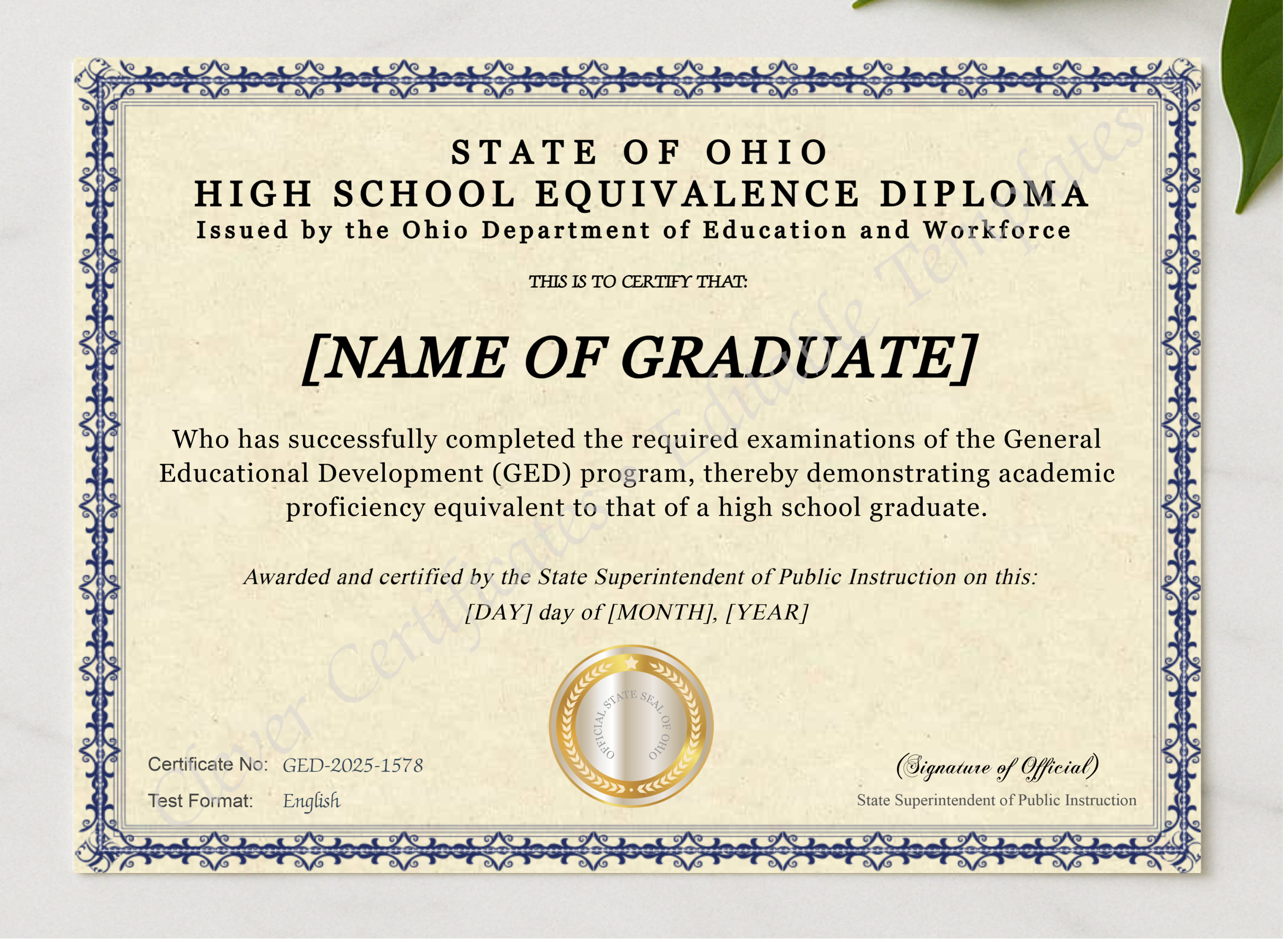 Ohio Ged presented in a sleek wooden frame, elegantly arranged on a stylish table.