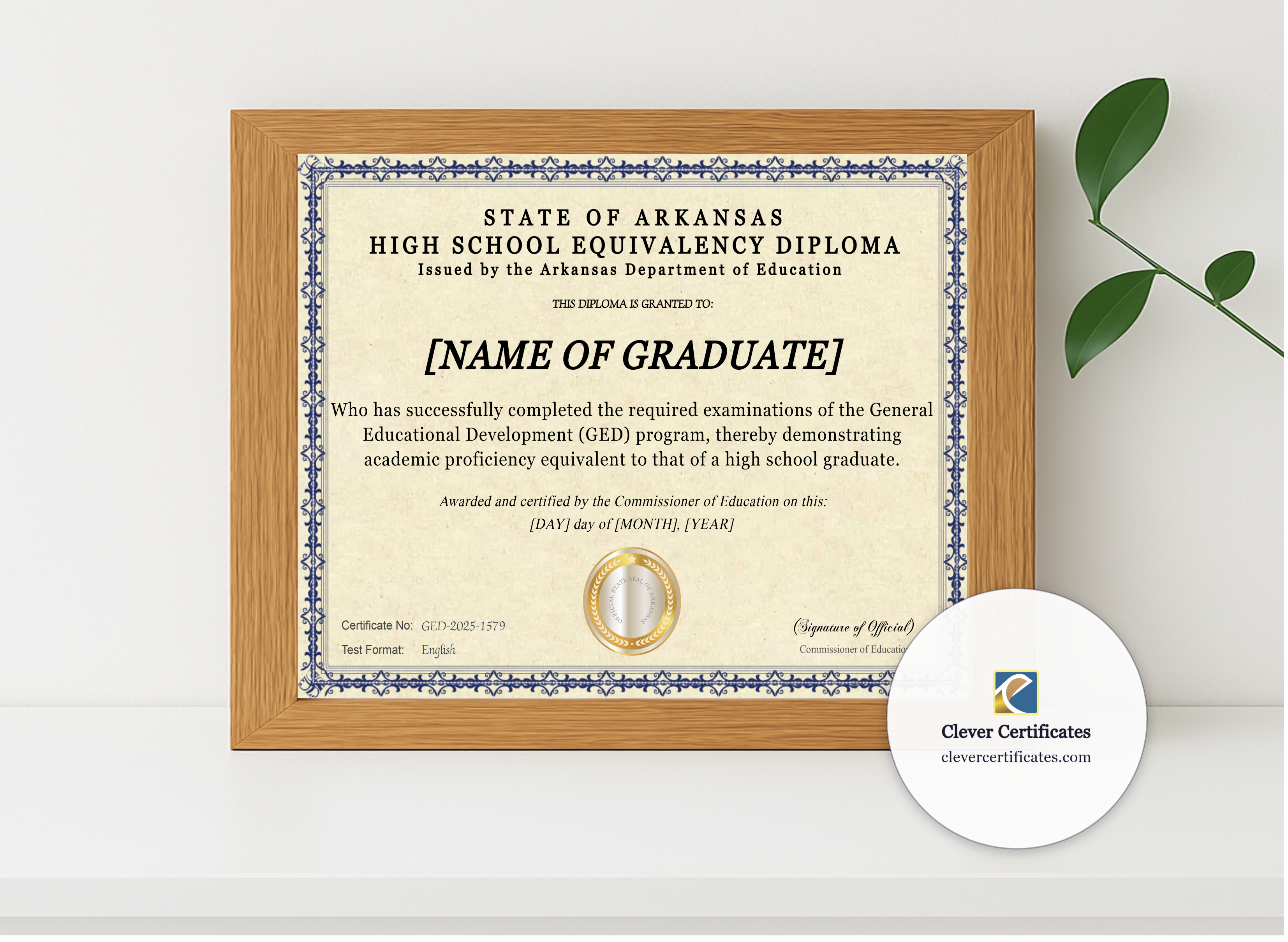 Realistic mockup featuring Arkansas Ged displayed within a modern frame, set against a minimalistic background.