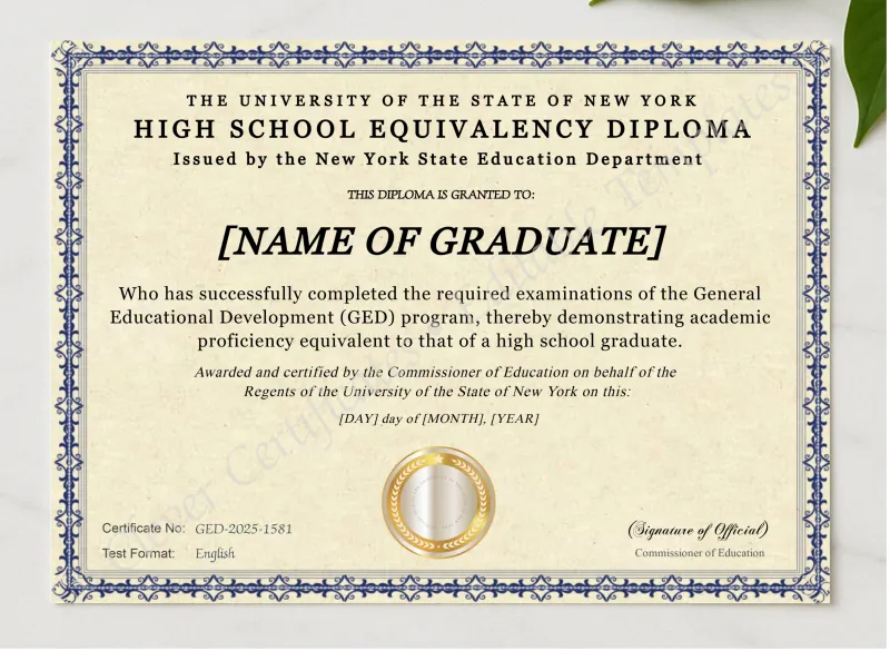 New York Ged presented in a sleek wooden frame, elegantly arranged on a stylish table.