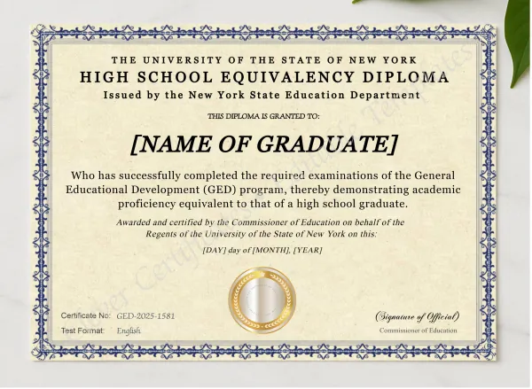 New York Ged presented in a sleek wooden frame, elegantly arranged on a stylish table.