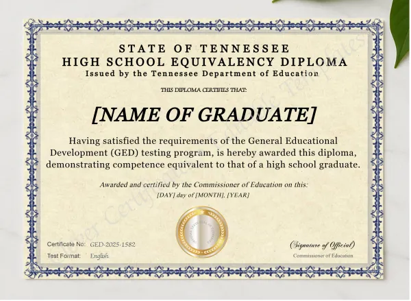 Tennessee Ged presented in a sleek wooden frame, elegantly arranged on a stylish table.