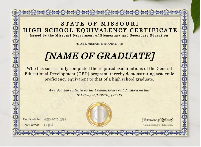 Missouri Ged presented in a sleek wooden frame, elegantly arranged on a stylish table.