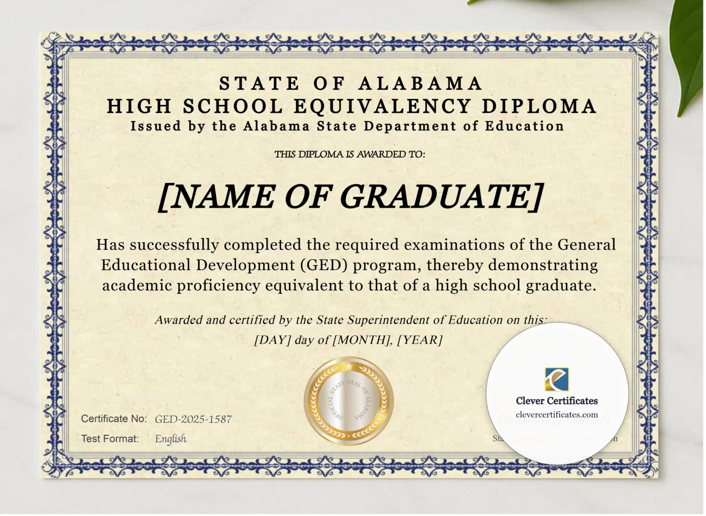 Alabama Ged presented in a sleek wooden frame, elegantly arranged on a stylish table.
