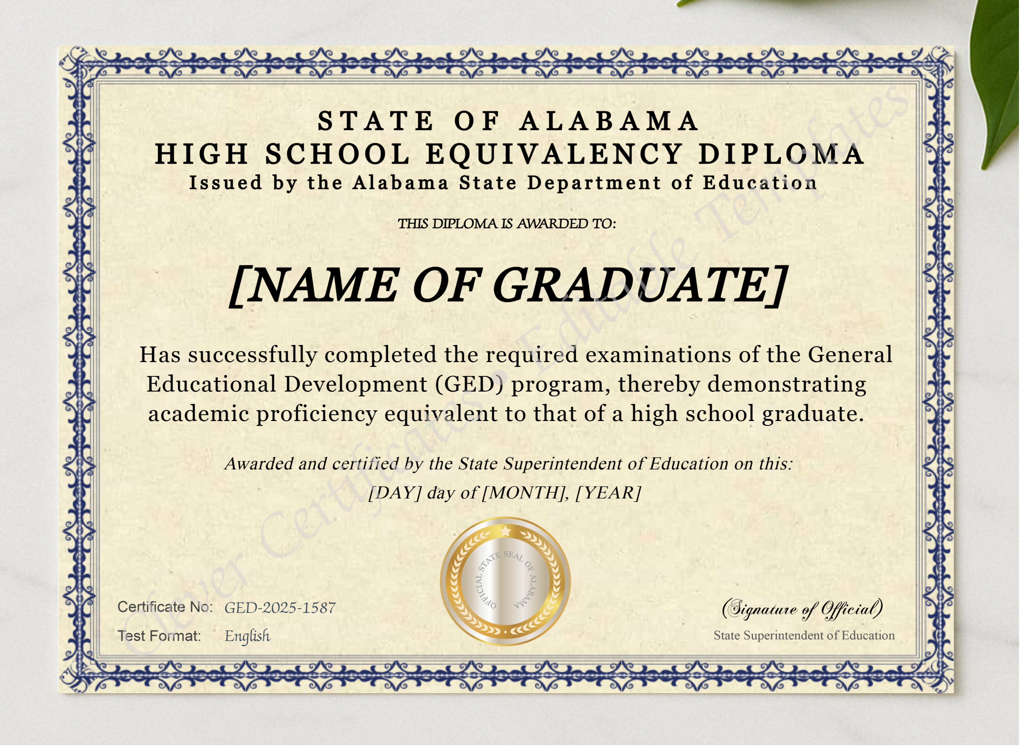 Alabama Ged presented in a sleek wooden frame, elegantly arranged on a stylish table.