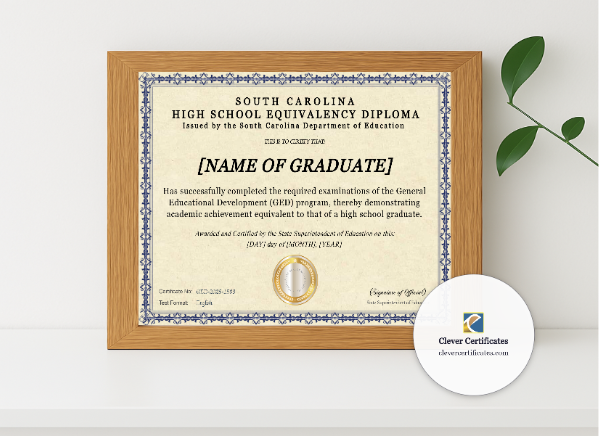 Realistic mockup featuring South Carolina Ged displayed within a modern frame, set against a minimalistic background.