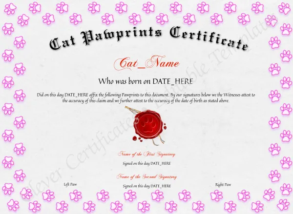 Cat Pawprints Certificate