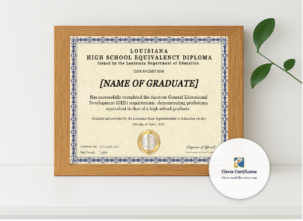 Realistic mockup featuring Louisiana Ged displayed within a modern frame, set against a minimalistic background.
