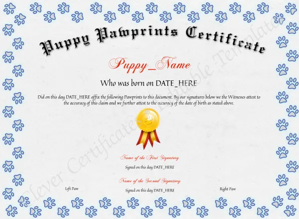 Puppy Pawprints Certificate