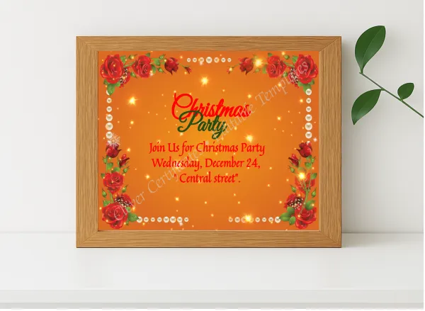 Realistic mockup featuring Editable Christmas Invitation Card PDF displayed within a modern frame, set against a minimalistic background.