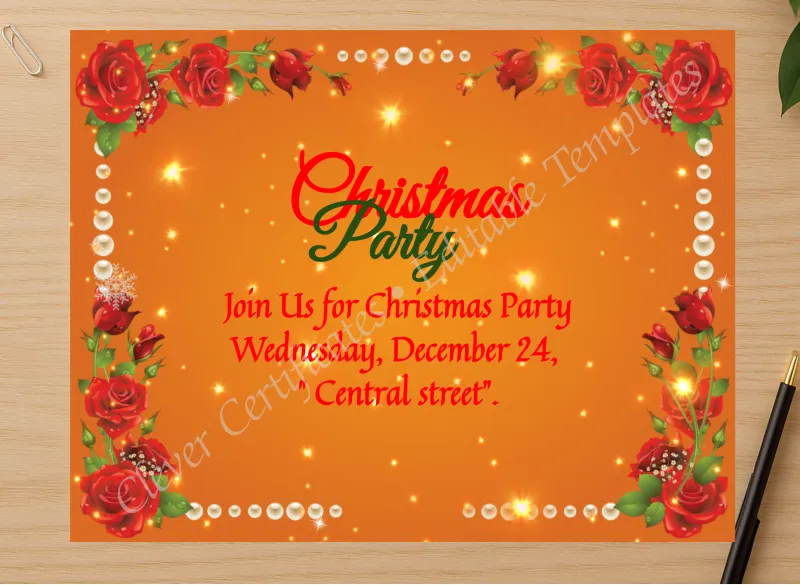 Professional preview of Editable Christmas Invitation Card PDF certificate on high-quality stationery paper, ideal for showcasing the final look.