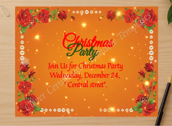 Professional preview of Editable Christmas Invitation Card PDF certificate on high-quality stationery paper, ideal for showcasing the final look.