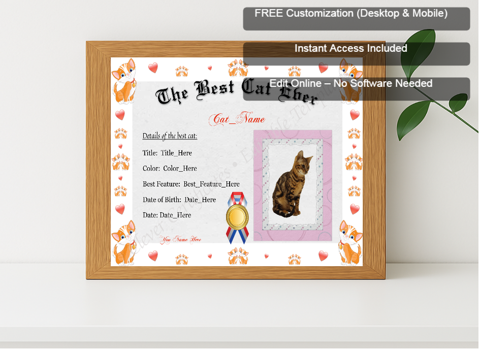 Premium mockup with Free Editor badge stack for The Best Cat Ever Award