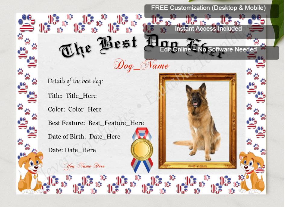 Framed preview featuring Free Editor badge stack for The Best Dog Ever Award