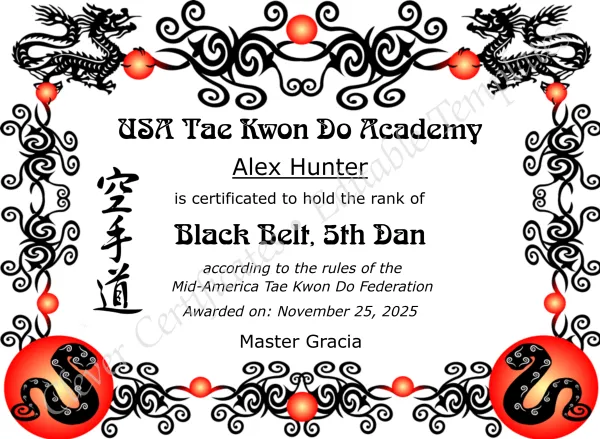 Tae Kwon Do Black Belt Certificate