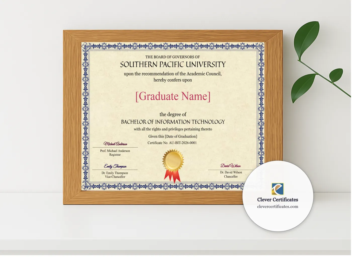 Realistic mockup featuring Australian Bachelor Of Information Technology Degree displayed within a modern frame, set against a minimalistic background.