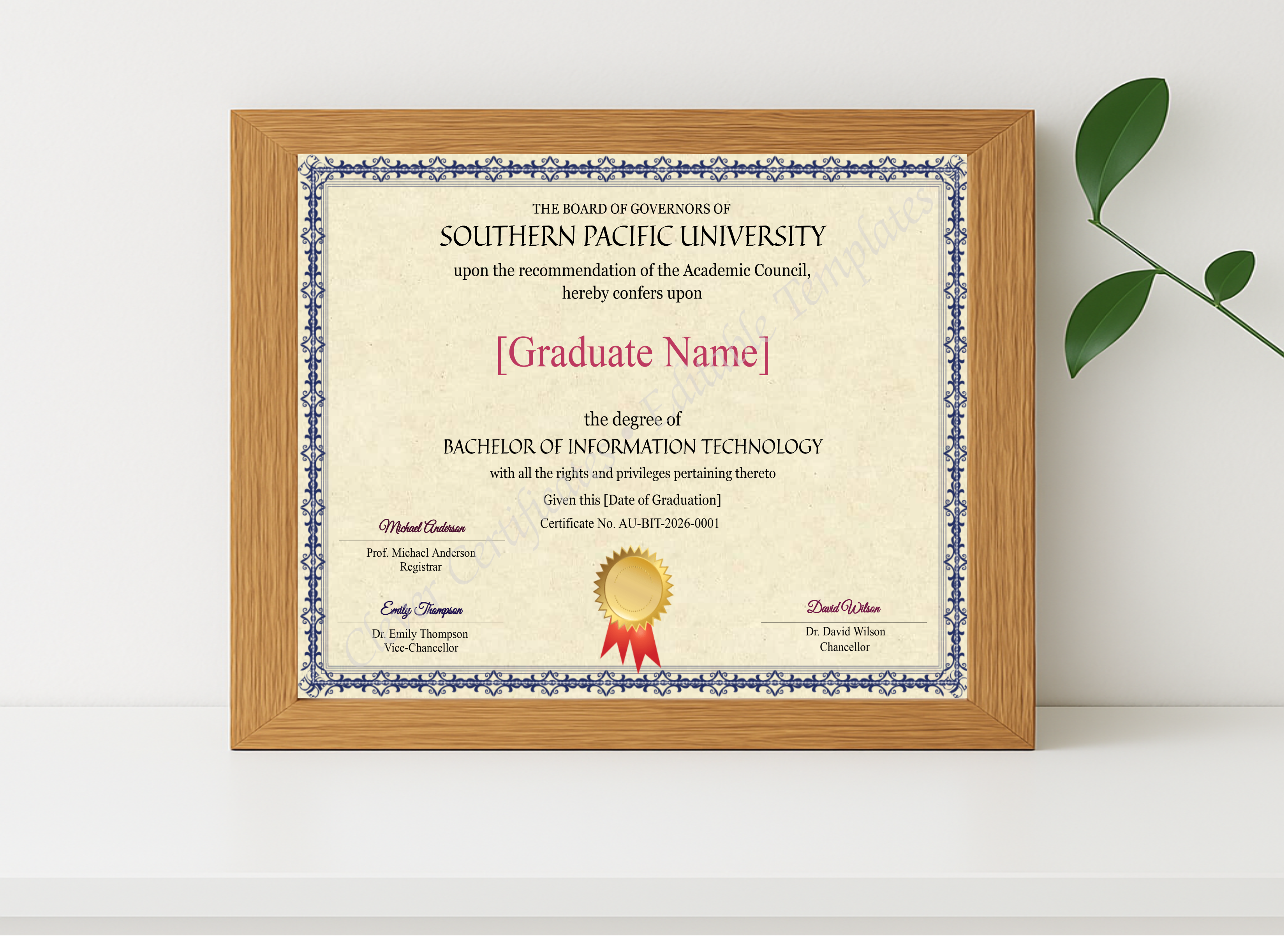 Realistic mockup featuring Australian Bachelor Of Information Technology Degree displayed within a modern frame, set against a minimalistic background.