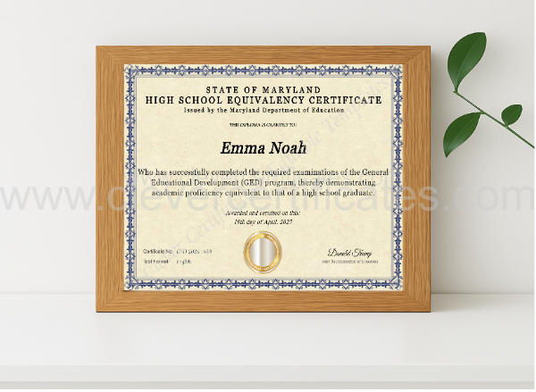 Realistic mockup featuring Maryland Ged displayed within a modern frame, set against a minimalistic background.