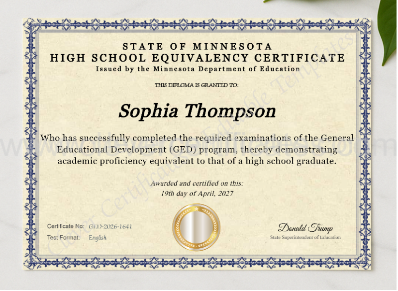 Minnesota Ged presented in a sleek wooden frame, elegantly arranged on a stylish table.