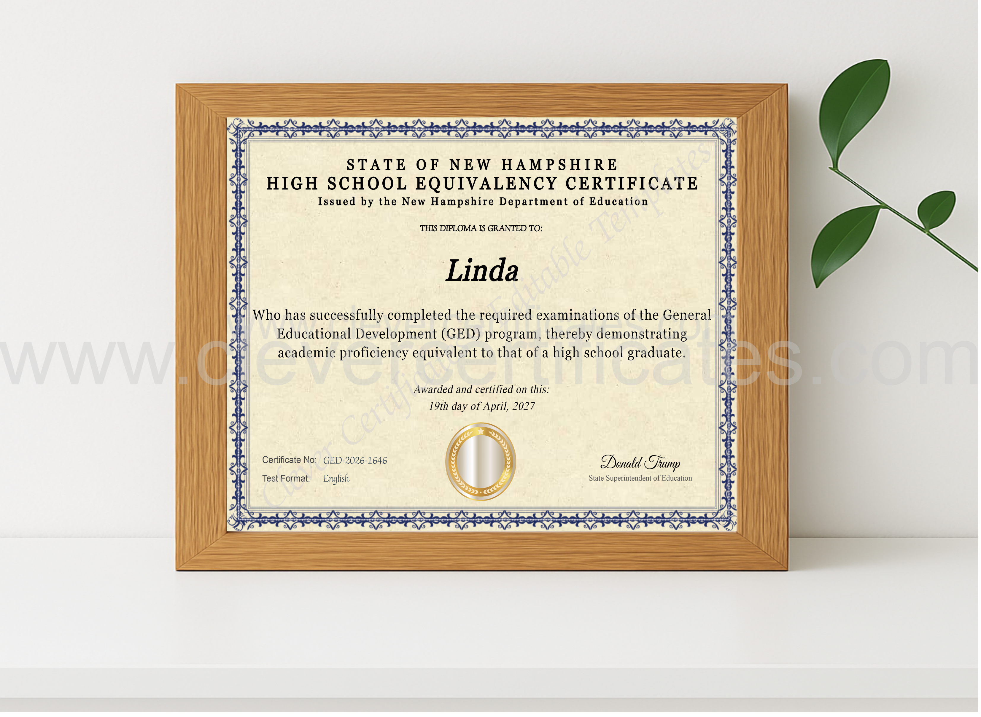 Realistic mockup featuring New Hampshire Ged displayed within a modern frame, set against a minimalistic background.