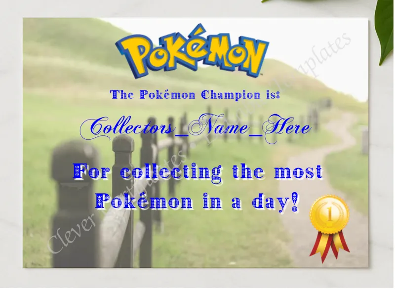 Pokemon Go Champion Award presented in a sleek wooden frame, elegantly arranged on a stylish table.