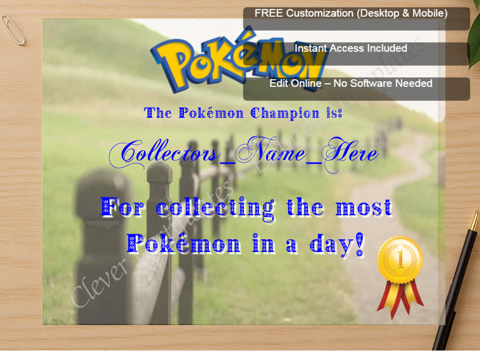 Zoomed preview with Free Editor badge stack for Pokemon Go Champion Award