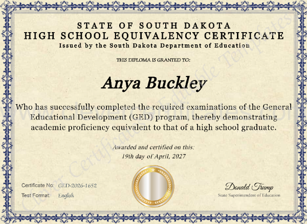 South Dakota High School Equivalency Certificate