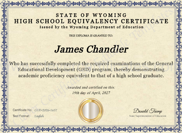 Wyoming High School Equivalency Certificate
