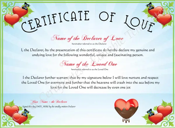 Certificate Of Love