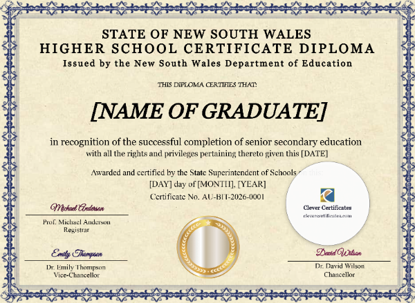 Free New South Wales HSC Certificate Template