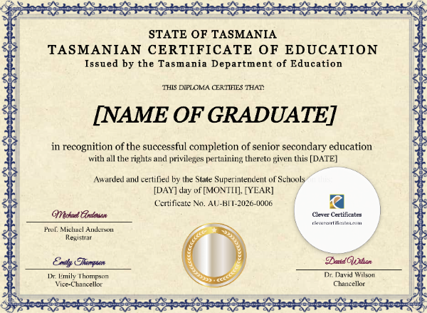 Free Tasmania TCE Certificate Template