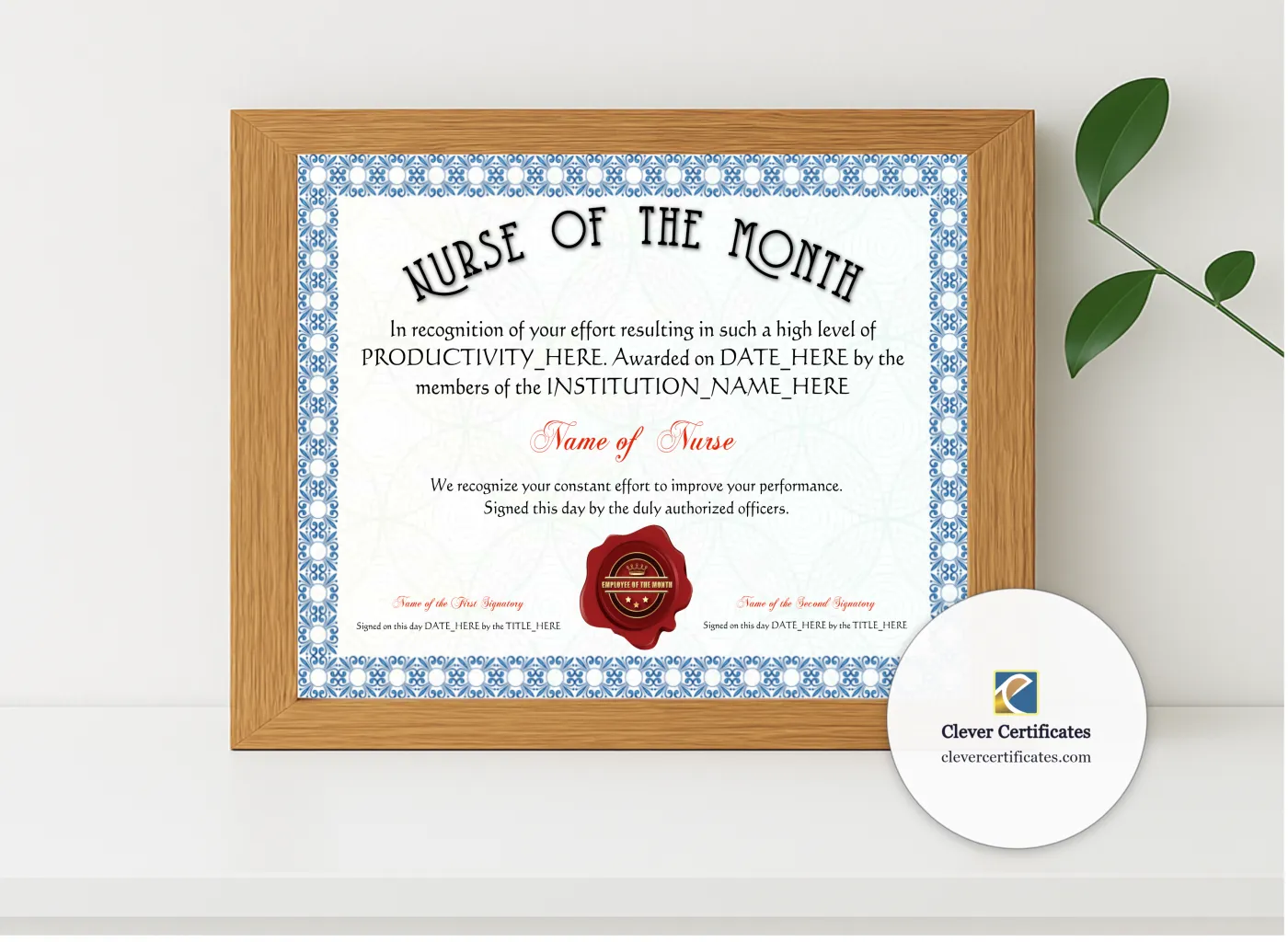 Realistic mockup featuring Nurse Appreciation Certificate displayed within a modern frame, set against a minimalistic background.