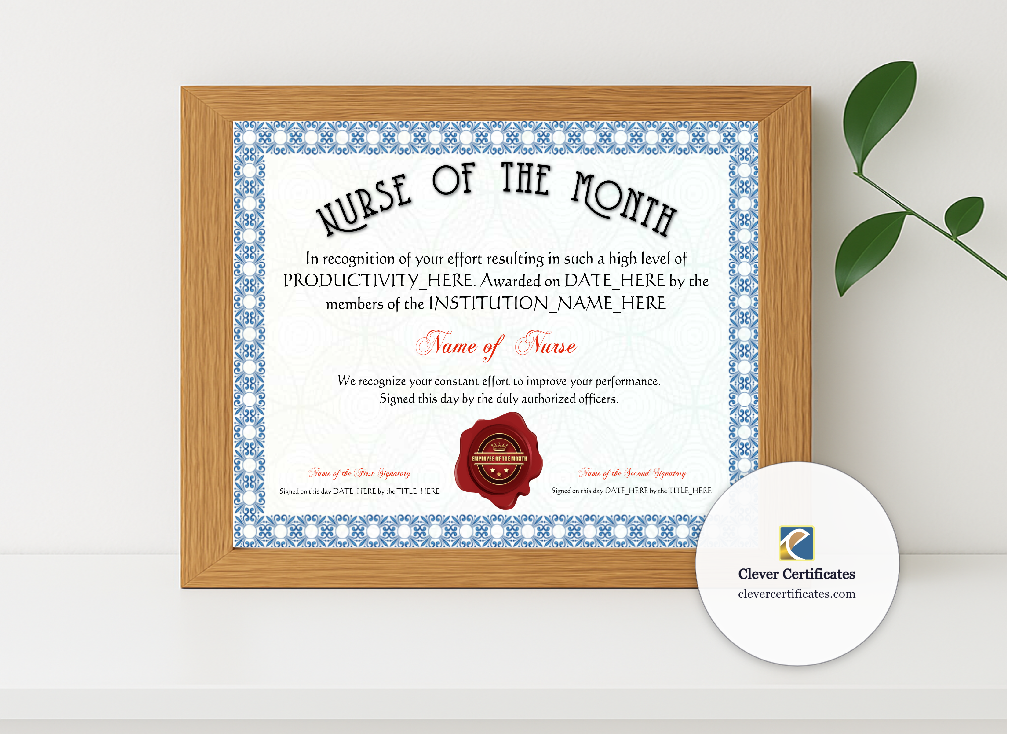 Realistic mockup featuring Nurse Appreciation Certificate displayed within a modern frame, set against a minimalistic background.