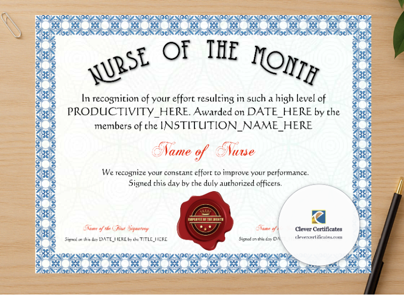 Professional preview of Nurse Appreciation Certificate certificate on high-quality stationery paper, ideal for showcasing the final look.
