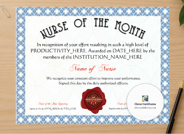 Professional preview of Nurse Appreciation Certificate certificate on high-quality stationery paper, ideal for showcasing the final look.