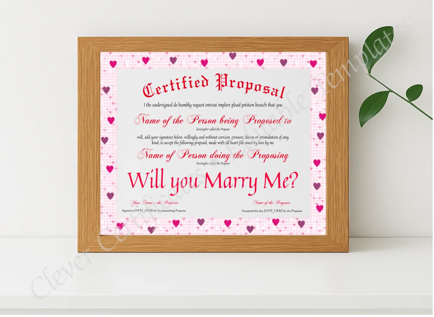 Realistic mockup featuring Certified Proposal displayed within a modern frame, set against a minimalistic background.